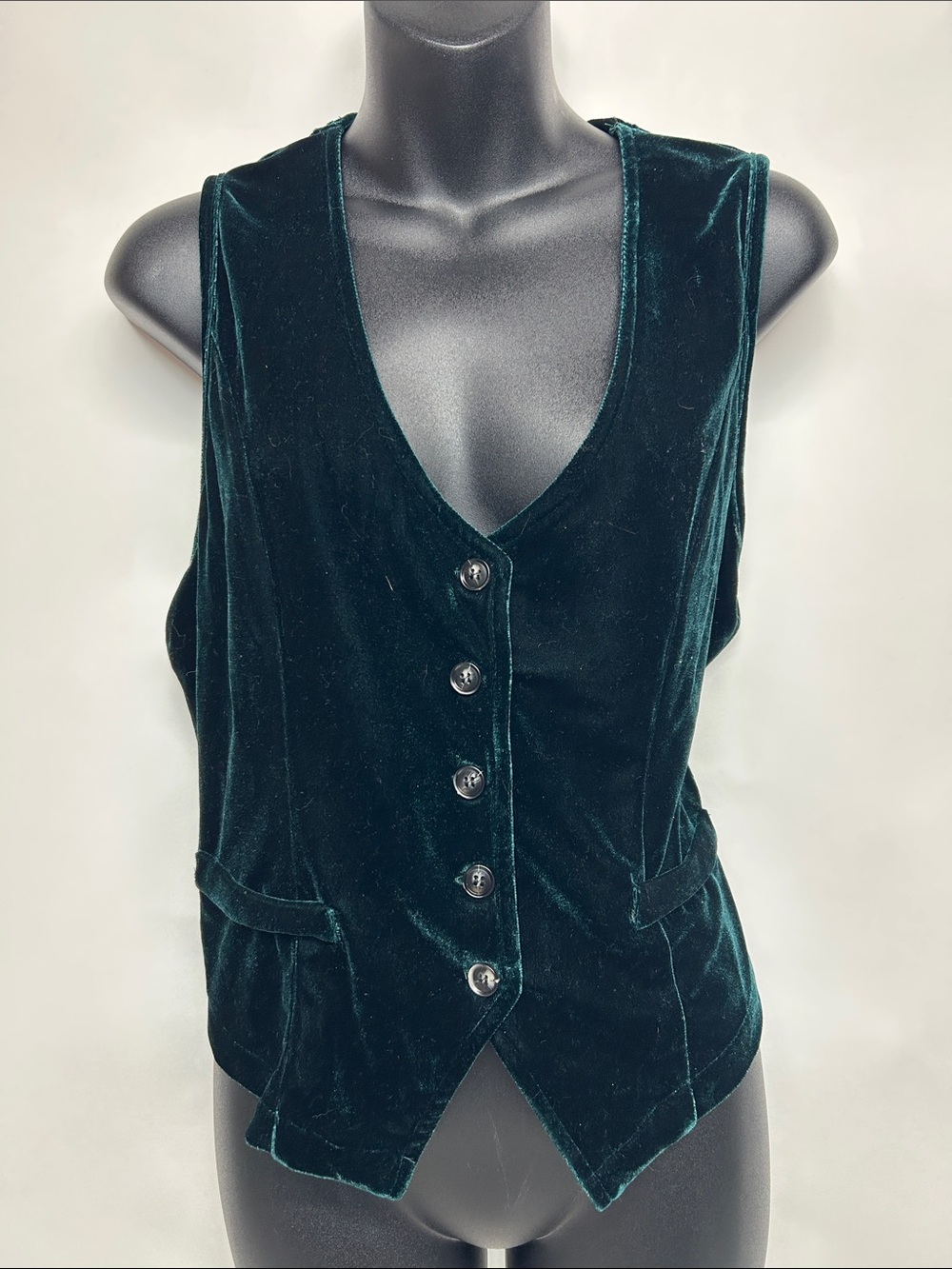 Velvet Button-Front Women's Vest - Dark Green size large Y2K VIBES
